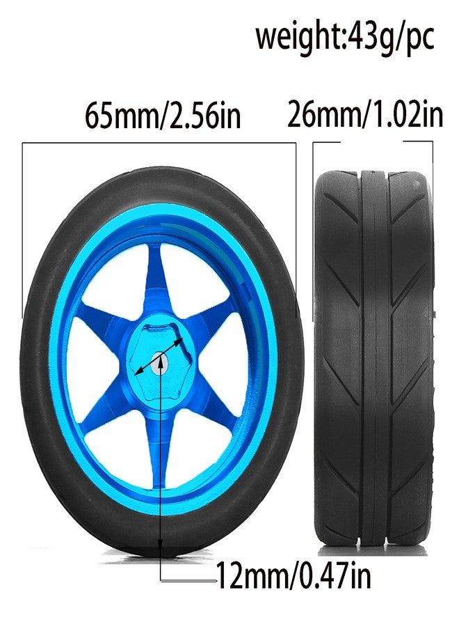 Dantenron 1/10 RC On Road Tires OD 65mm and Aluminum Street Wheels 12mm Hex Touring Tyres for 1:10 Rally Racing Drift Car Tamiya TT01 TT02 XV01 HPI KYOSHO HSP PTG2 Traxxas TA06 A959 PTG2 (Blue) - Image 2